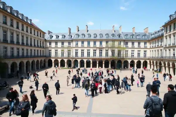 Université Paris 8 avec des étudiants rassemblés sur le campus.