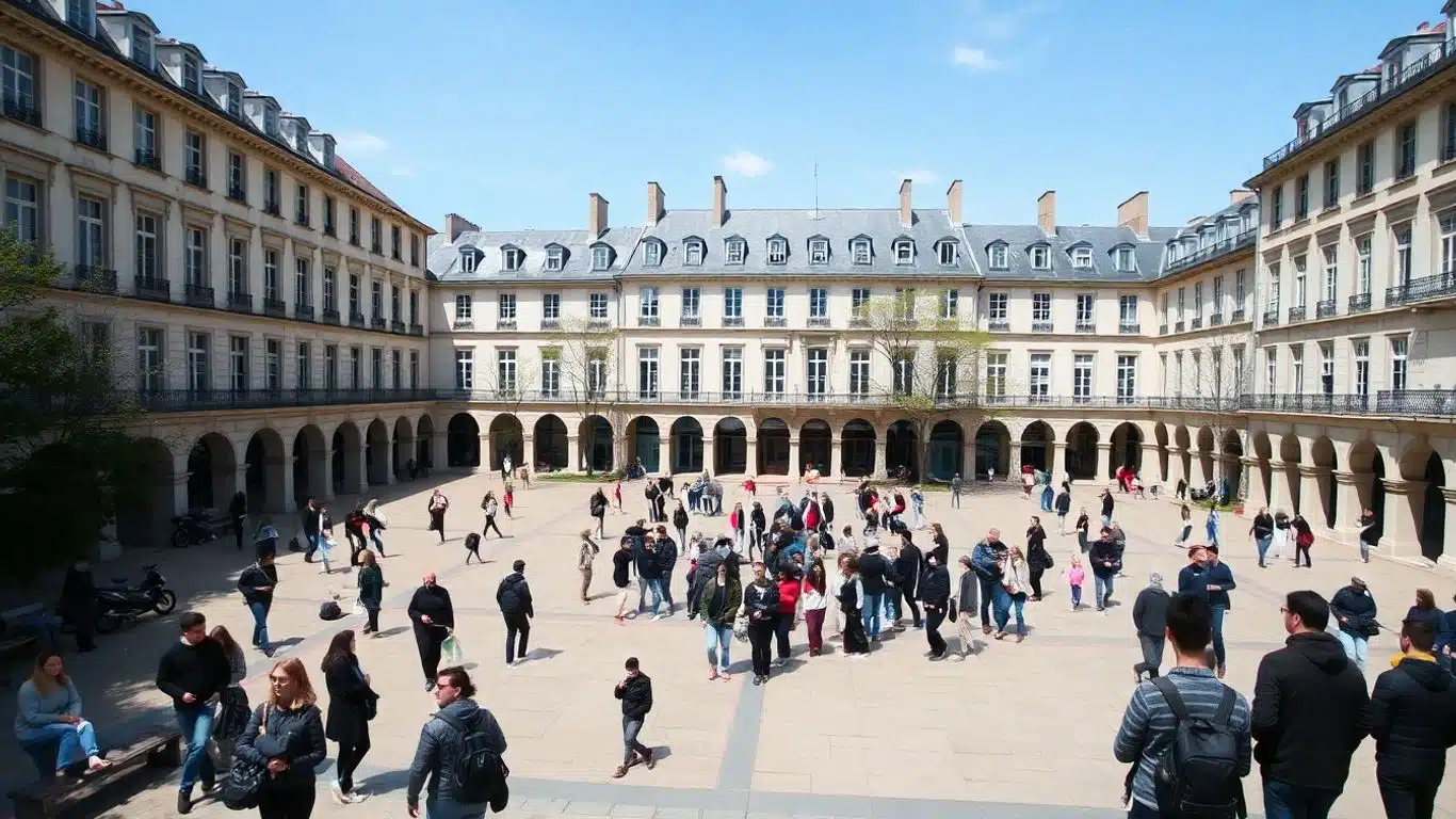 Université Paris 8 avec des étudiants rassemblés sur le campus.