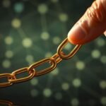 Main d'une personne plaçant un lien doré dans une chaîne.