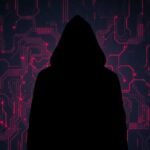 Paysage numérique sombre avec des circuits rouges lumineux.