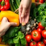 Légumes frais et pièces de monnaie pour économiser sur l'épicerie.