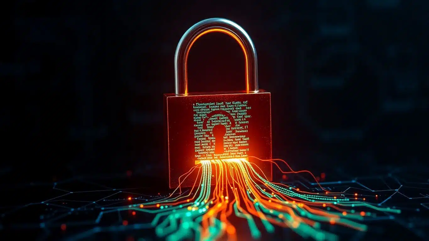 Verrou numérique brisé, données s'échappant, faille de sécurité.