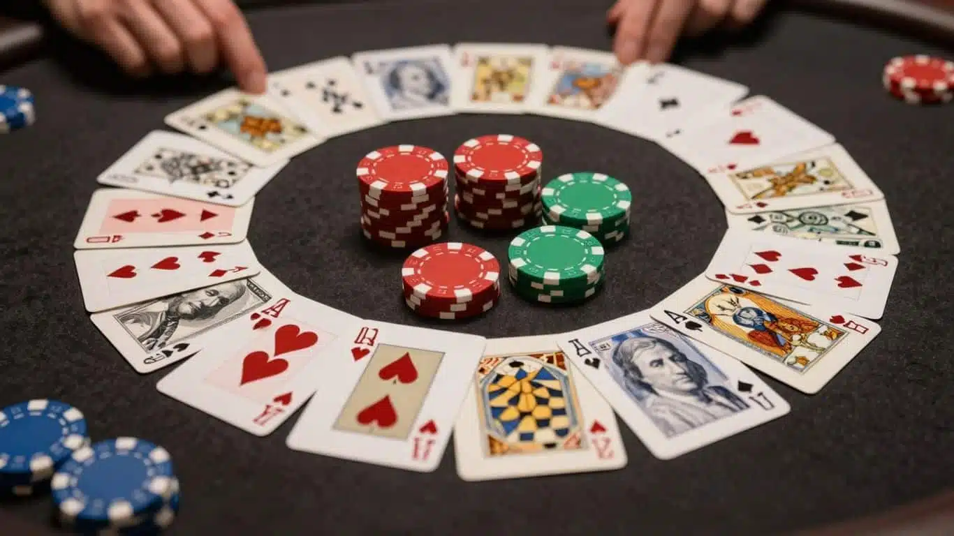 Jeu de poker avec des symboles de retraites et de sécurité sociale.
