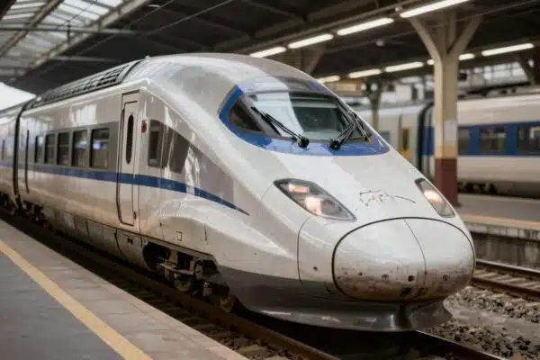 Train à l'arrêt sur les voies pendant une grève.