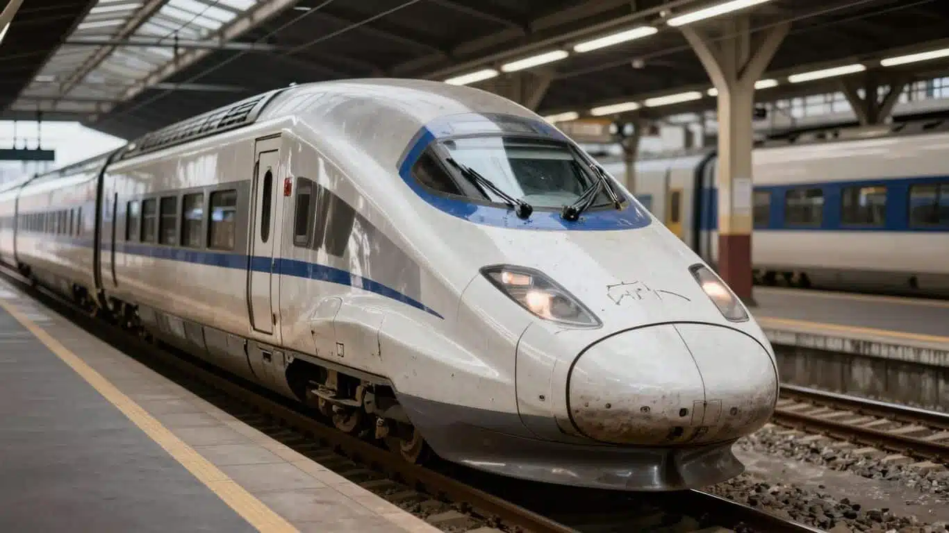 Train à l'arrêt sur les voies pendant une grève.