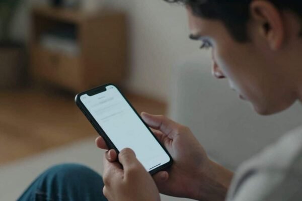 Person frustrée devant un téléphone affichant une erreur.