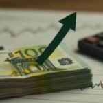 Billettes d'euros avec une flèche ascendante.