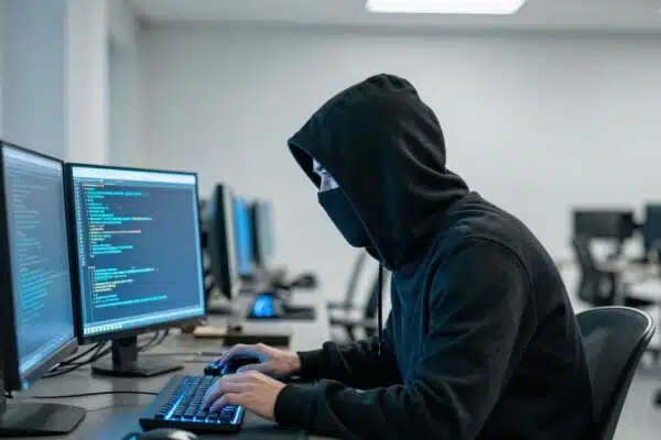 Cyberattaque au ministère de l'Intérieur : code informatique sombre.