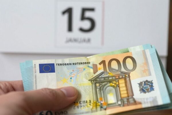 Main de français tenant des billets en euros.