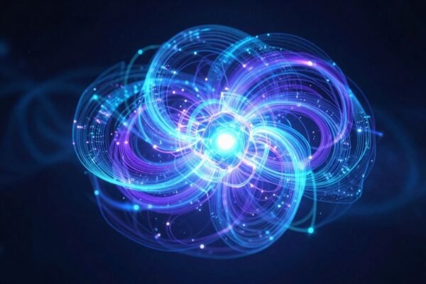 Réseau neuronal IA futuriste lumineux abstrait