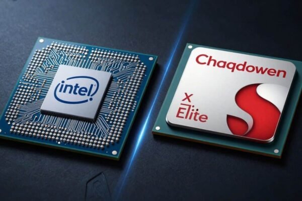 Comparaison processeurs Intel Core Ultra et Qualcomm Snapdragon X Elite.
