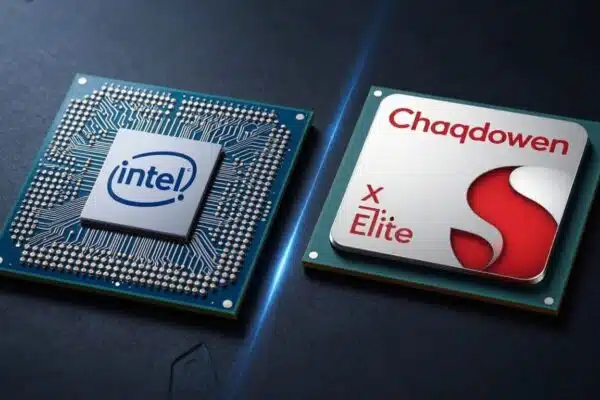 Comparaison processeurs Intel Core Ultra et Qualcomm Snapdragon X Elite.