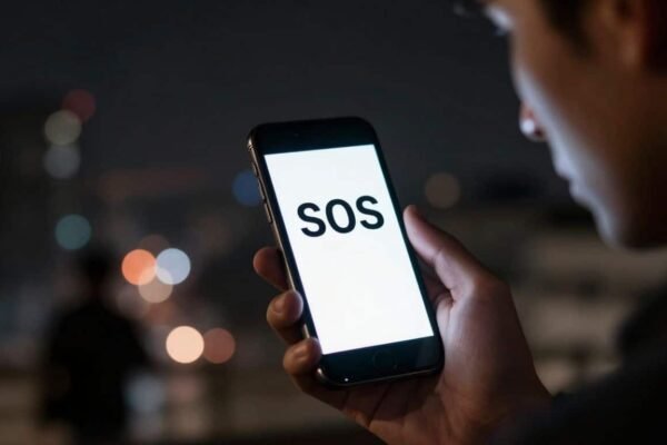 Personne regardant son téléphone affichant SOS.