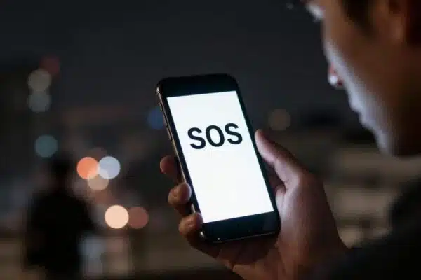 Personne regardant son téléphone affichant SOS.