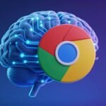 Cerveau numérique fusionnant avec le logo Chrome.