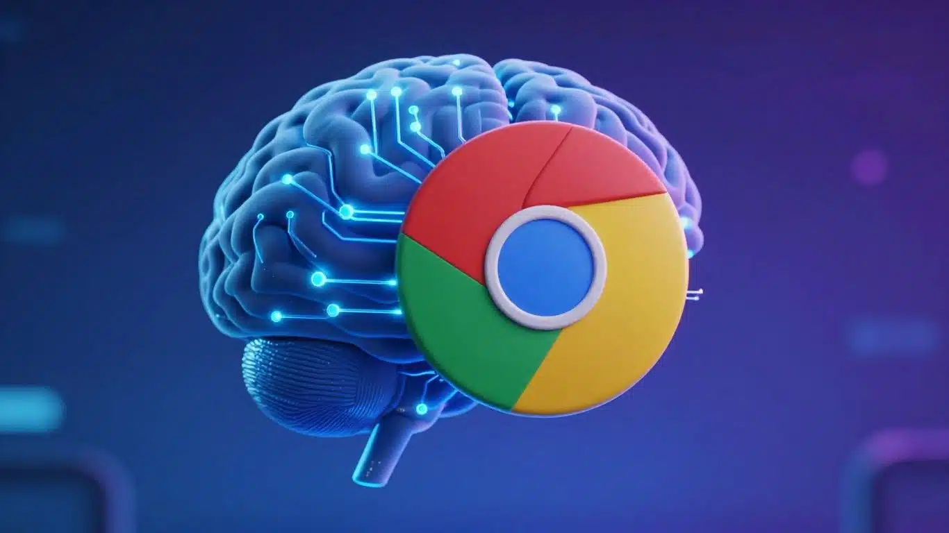 Cerveau numérique fusionnant avec le logo Chrome.