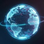 Interface de chatbot ChatGPT avec des motifs numériques lumineux.