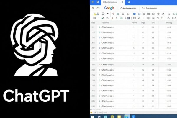 Logo ChatGPT et interface Google Sheets connectés.