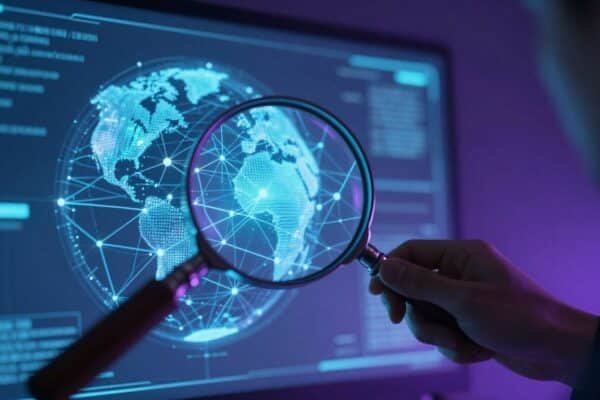 Intelligence artificielle vérifiant des informations numériques. fact-checking IA