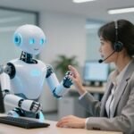 Robot et humain travaillant ensemble au service client.