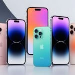 Smartphones modernes avec écrans lumineux et objectifs de caméra.