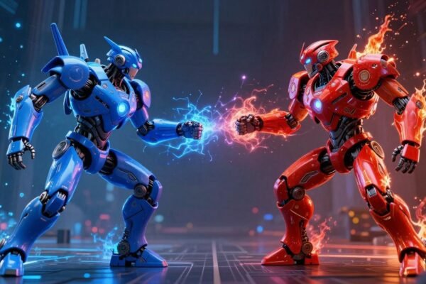 Deux IA s'affrontent dans un duel futuriste.