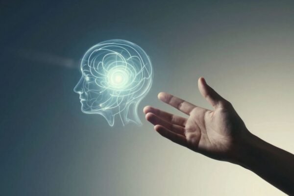 Main de l'homme touchant une intelligence artificielle
