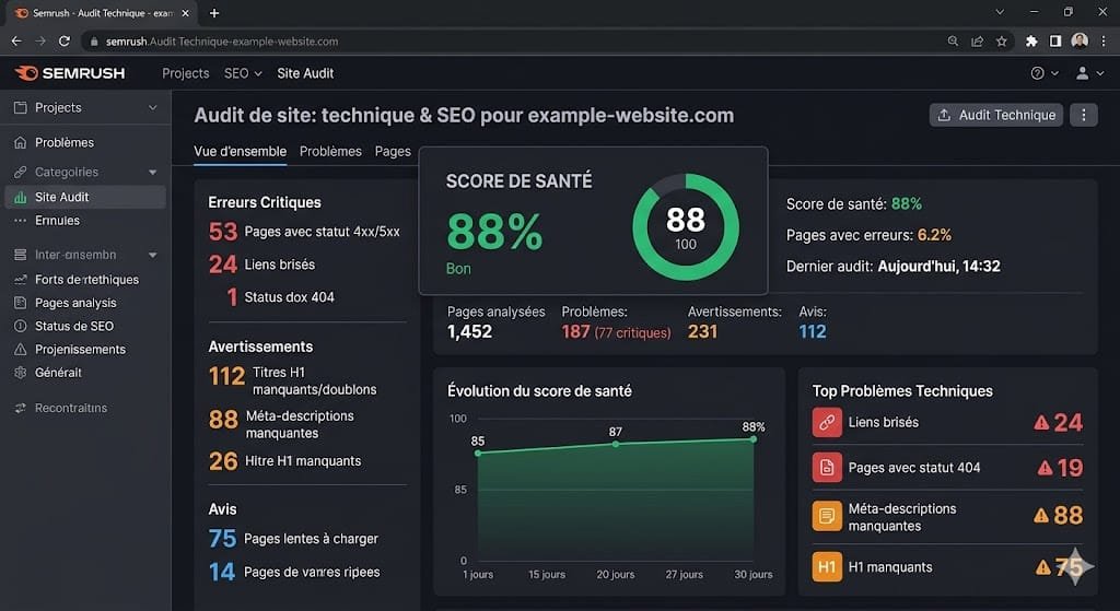 score de santé SEO semrush score de santé SEO