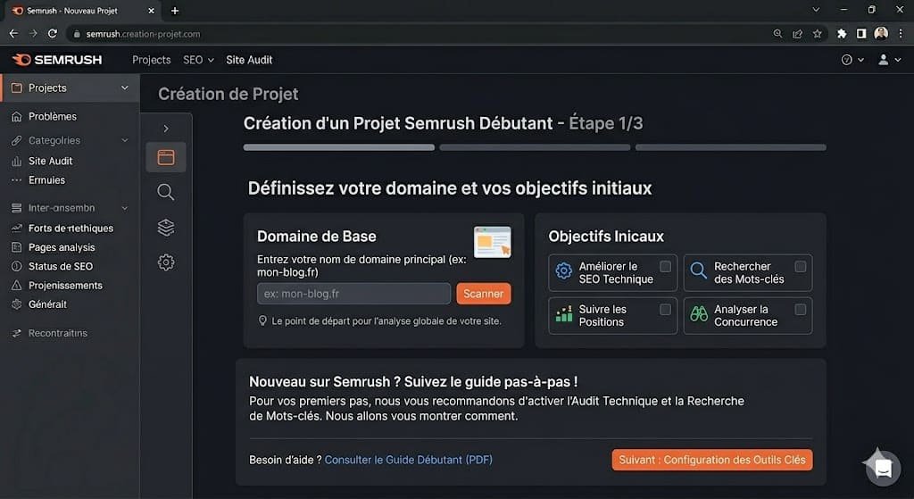 Création d’un projet semrush Création d’un projet débutant