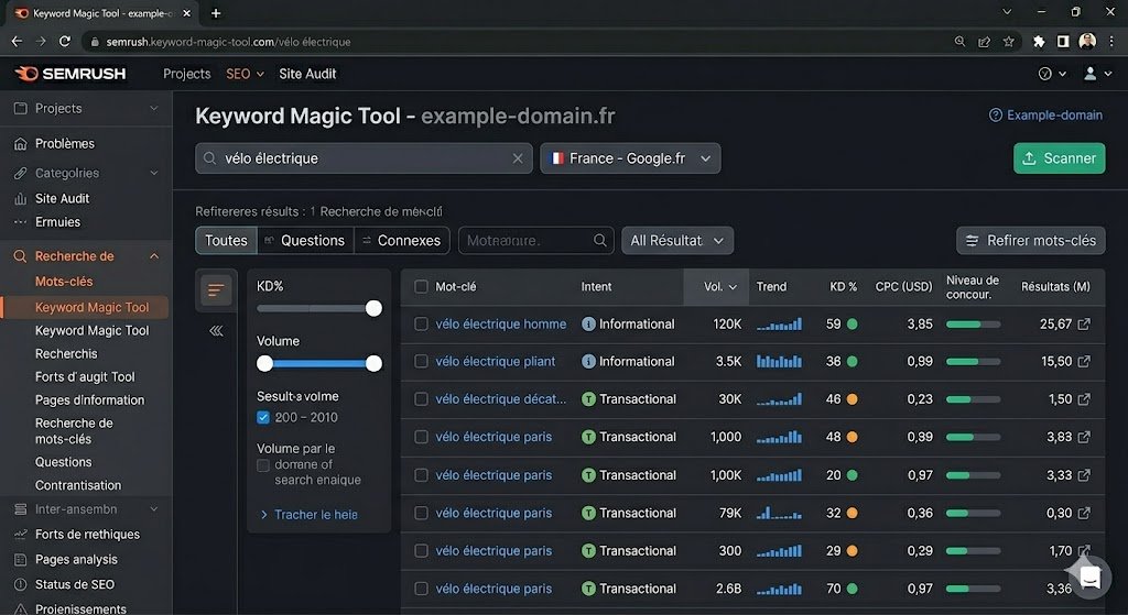 Recherche de mots-clés avec Keyword Magic Tool Semrush Magic Tool Semrush