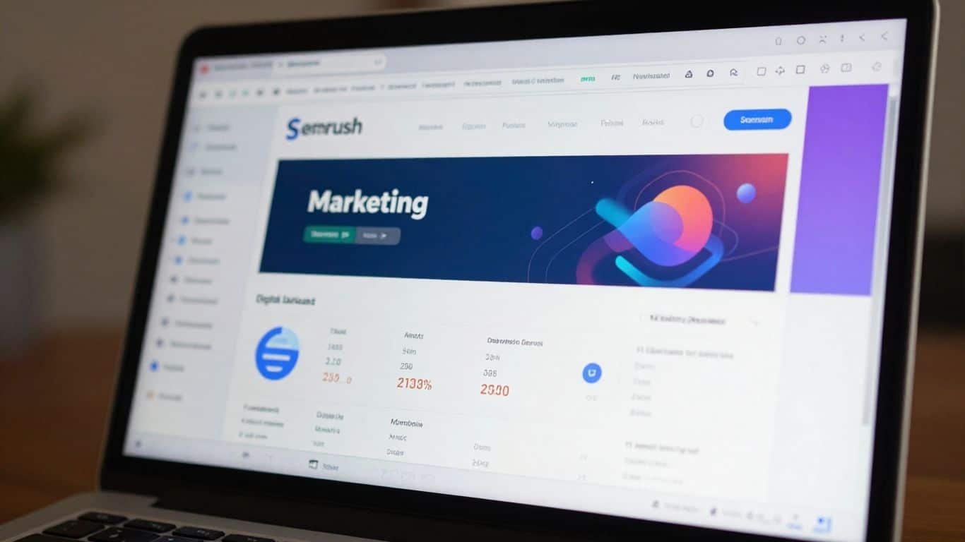 Interface Semrush sur un écran d'ordinateur portable.