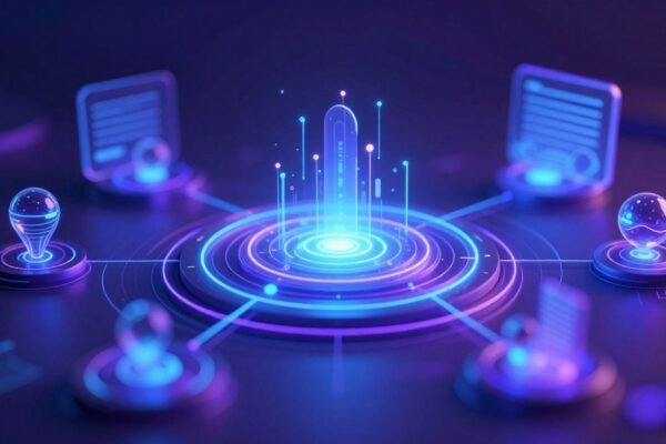 Interface IA futuriste de Semrush en 2026