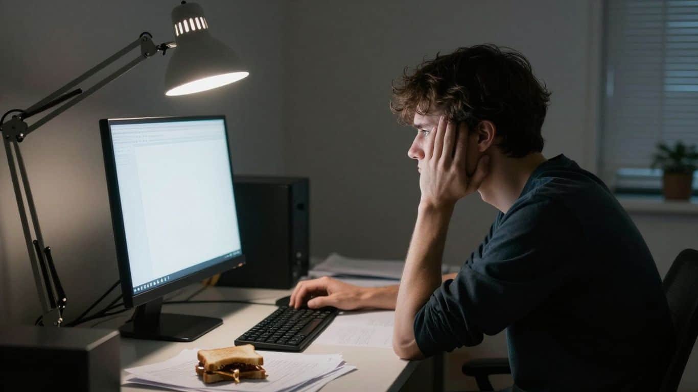 Personne confuse devant un écran d'ordinateur vide.