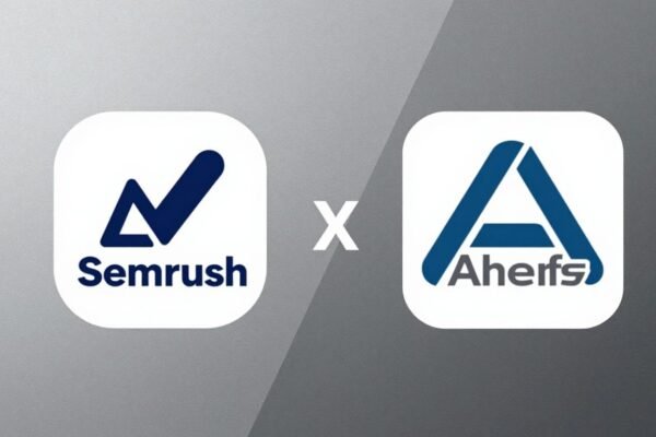 Logos Semrush et Ahrefs côte à côte pour comparaison