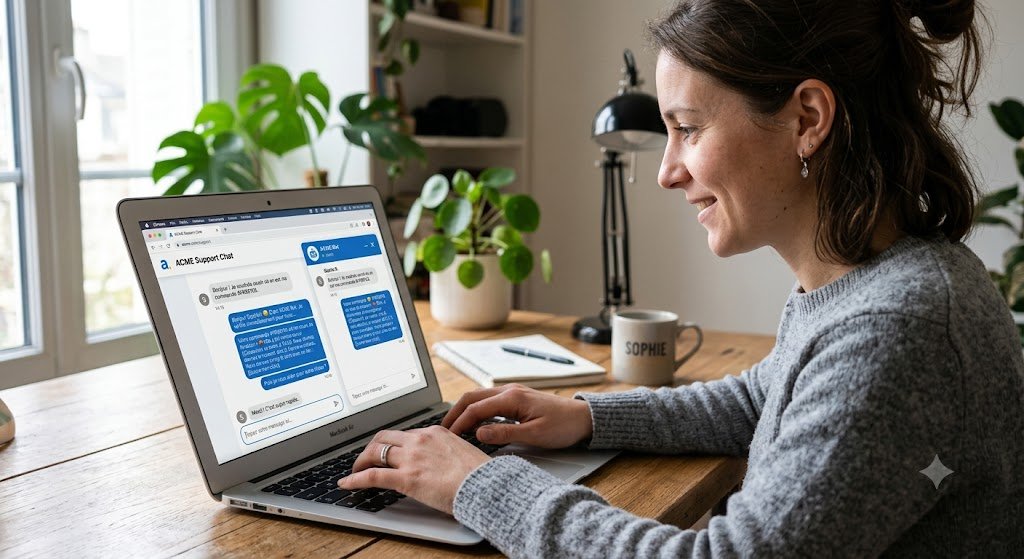 Interface d'un chatbot répondant à un client