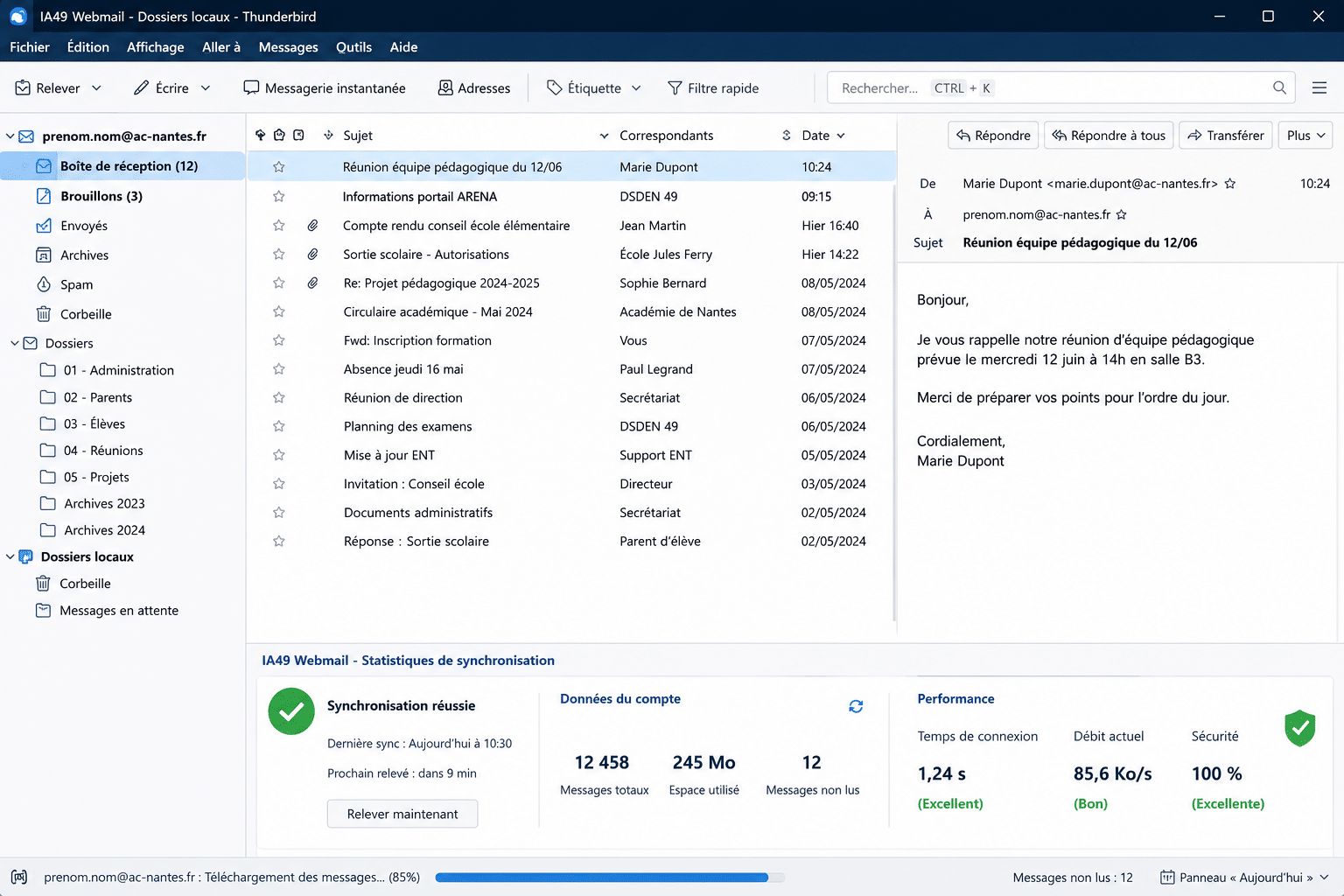 Capture benchmark IA49 Webmail Thunderbird