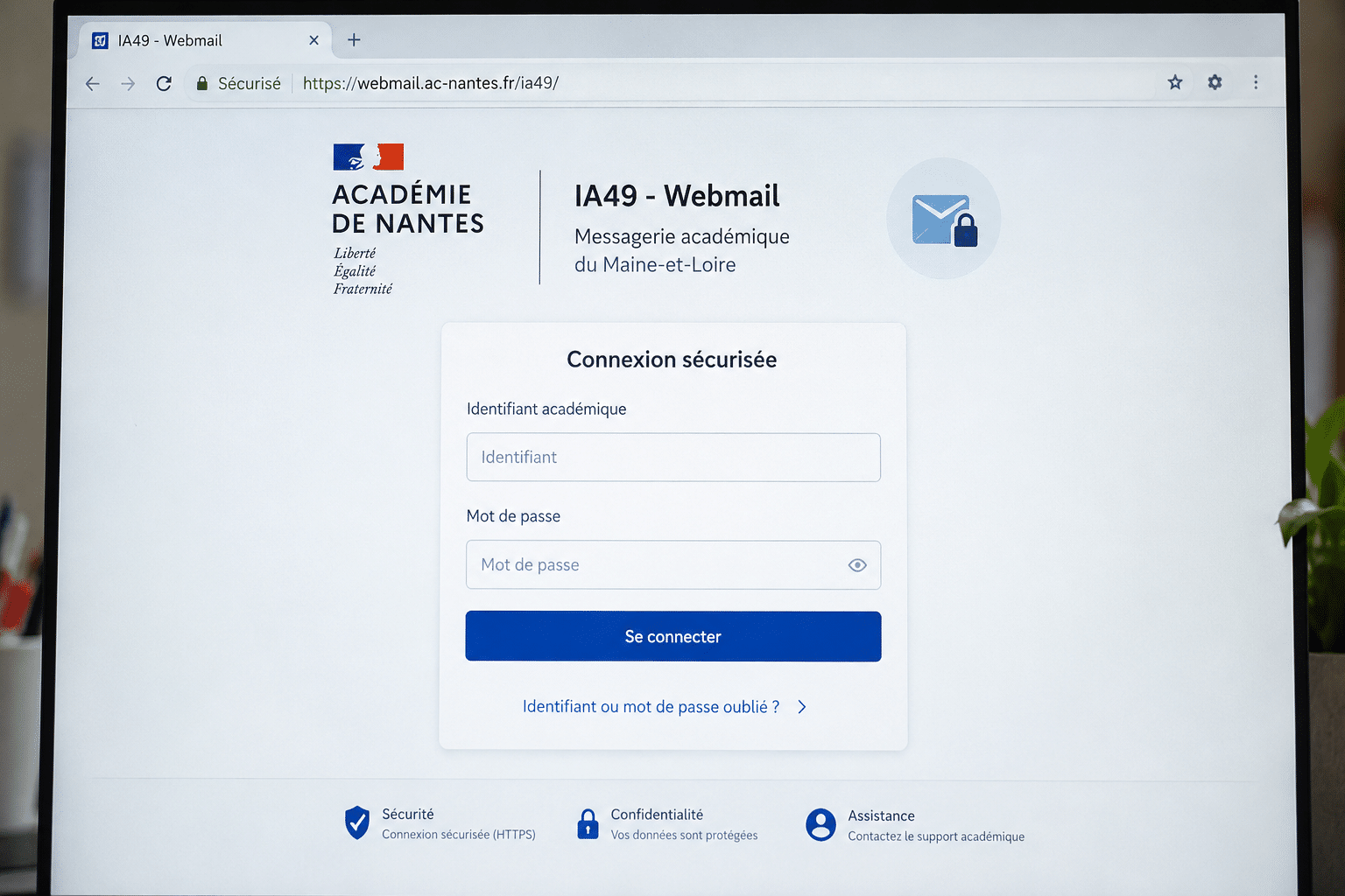 Connexion sécurisée IA49 Webmail sur portail académique
