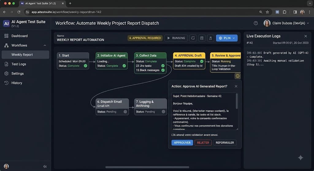 Workflow de test d'un assistant IA Workflow de test d'un assistant IA personnel pour automatiser une tâche professionnelle