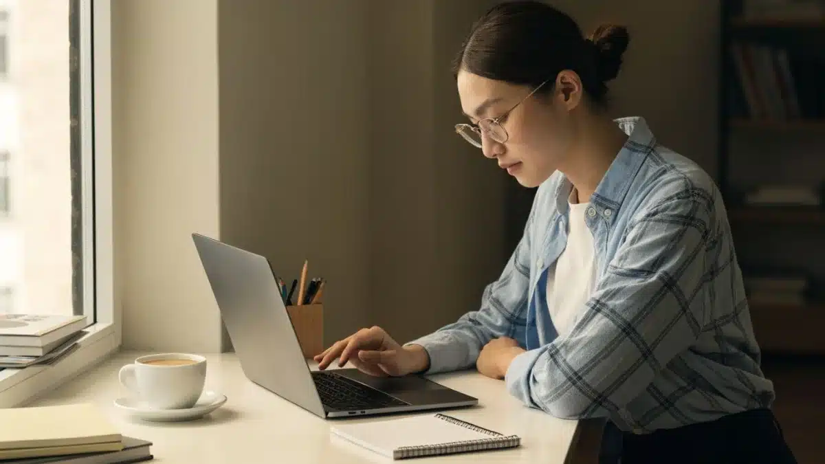 Spécialiste vérifiant un site sur ordinateur portable