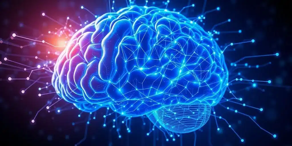 Un cerveau IA créant du code informatique.