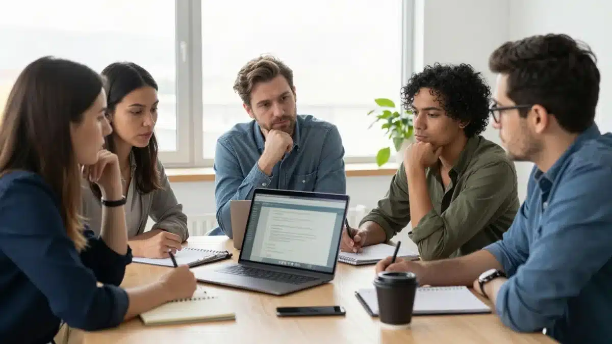 Équipe discutant autour d’un usage responsable de l’IA