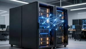 Serveurs lumineux dans un centre de données moderne